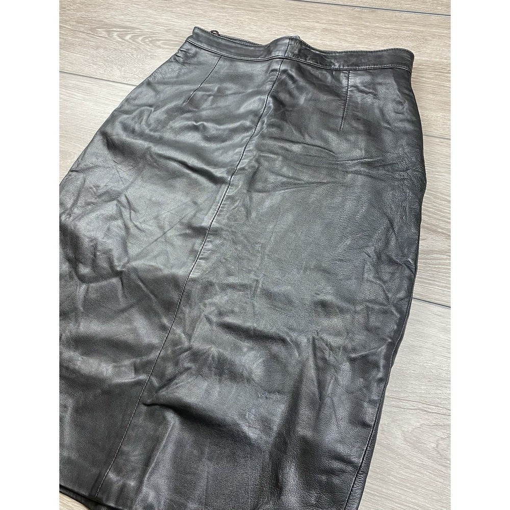 Echtes‎ Leder Women's 100% Leather Midi Skirt Black Size 10